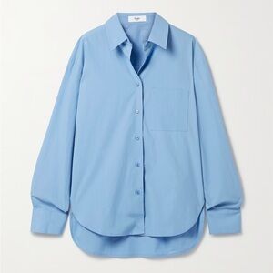 The Frankie Shop Lui Oversized Relaxed Cotton Button Down Top Blue Size Medium M